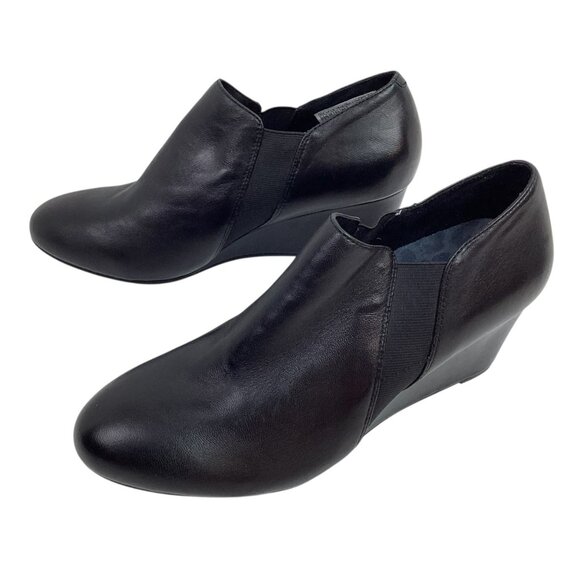 Vionic Stanton Wedge Pump Womens 9 Leather Booties Black - Picture 1 of 11